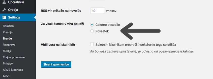 Povzetek v RSS viru – WordPress nasvet